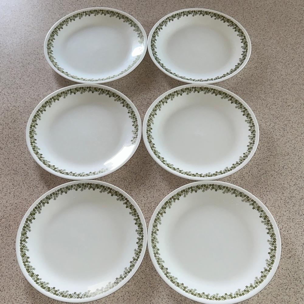 Vintage Corning Corelle Spring Blossom Green Crazy Daisy Dinner Plates Set of 6